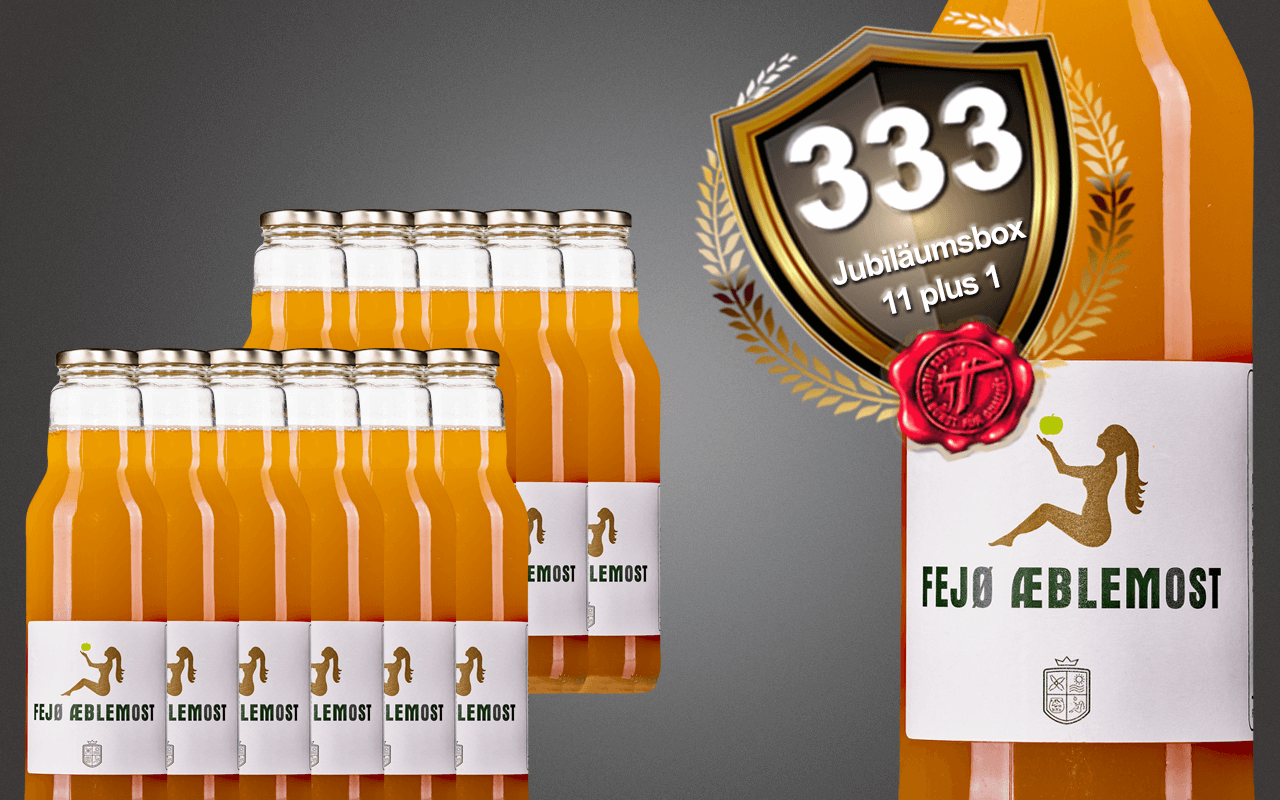 Sparbox "11 plus 1" mit dänischem Apfelmost, Bio, Alkoholfrei zum 333-jährigen Jubiläum