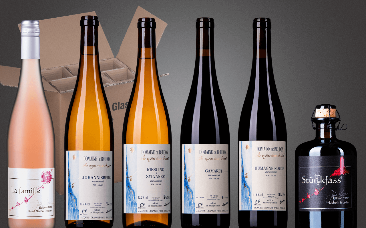 Probierbox 6er "Schweizer Demeter-Gletscherweine mit Likörwein" (Abholpreis)