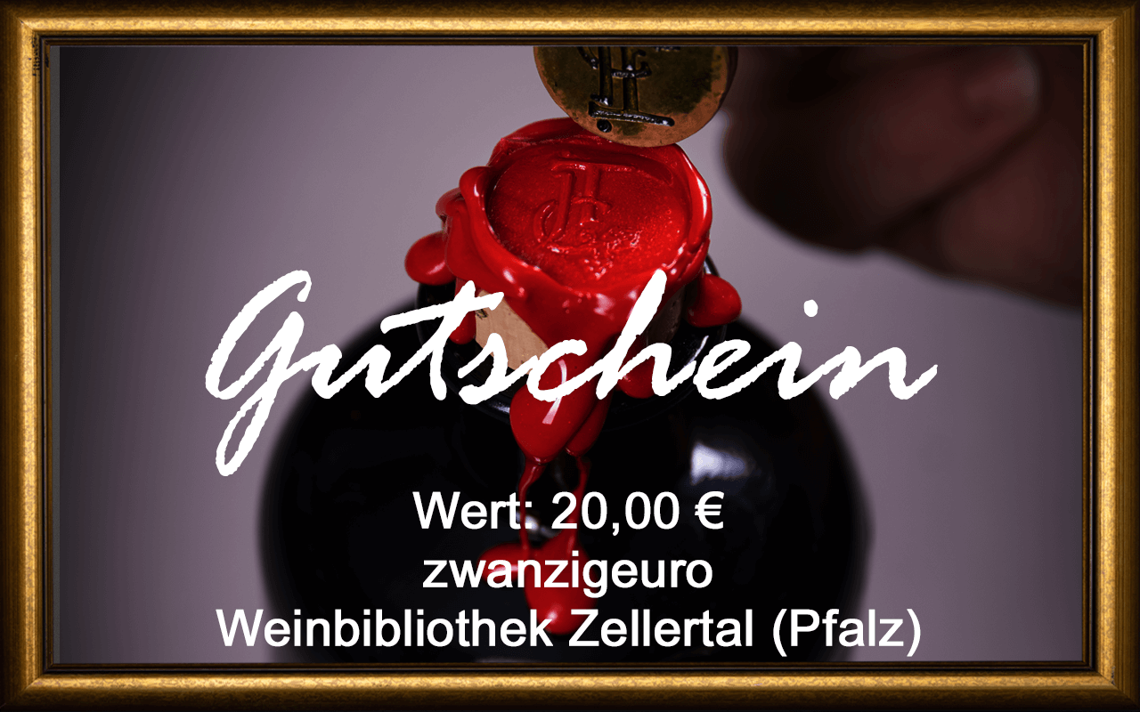 Wein-Gutschein 20,00 € Weinbibliothek Zellertal (Pfalz) Sommelier Jürgen Tullius