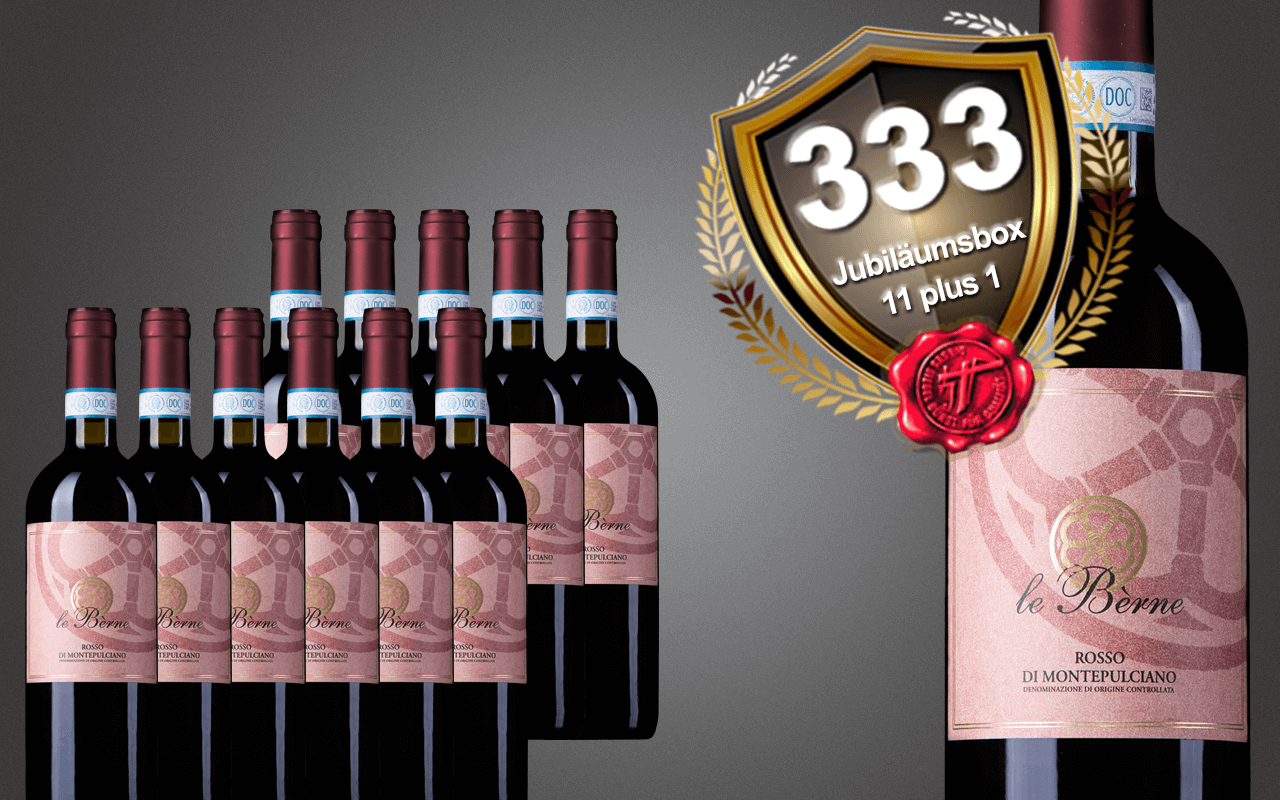 Sparbox "11 plus 1" mit Rosso di Montepulciano, Toskana zum 333-jährigen Jubiläum