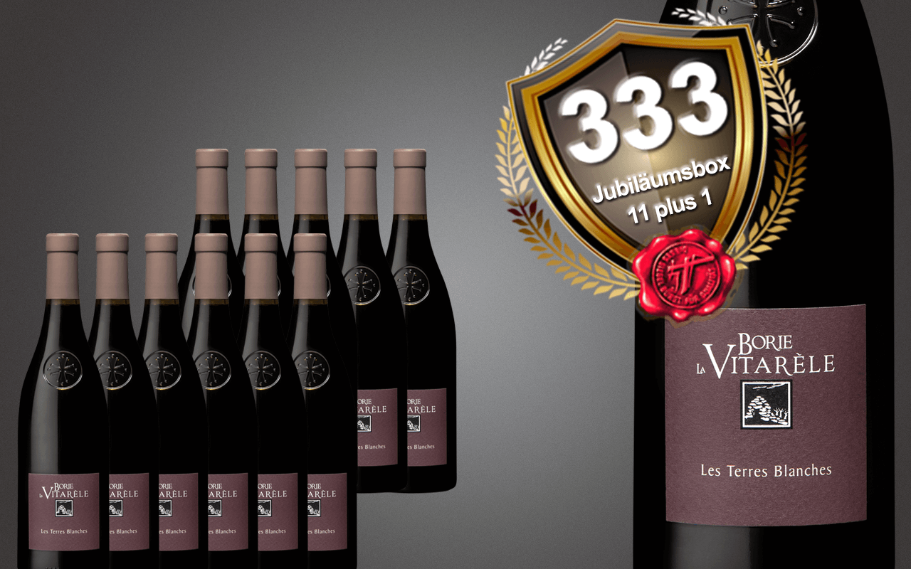 Sparbox "11 plus 1" mit Bio Rotwein Languedoc, Südfrankreich zum 333-jährigen Jubiläum
