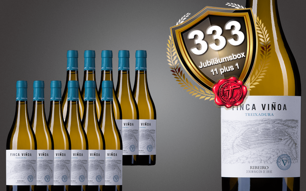 Sparbox "11 plus 1" mit Finca Vinoa Blanco, Ribeiro zum 333-jährigen Jubiläum