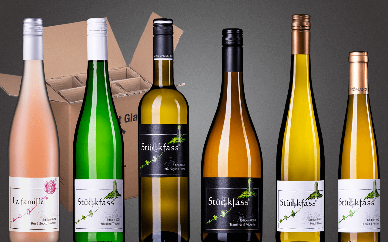 Probierbox 6er "JTC Stückfass Weißweine mit Secco Rosé" (Abholpreis) Probierbox 6er "JTC Stückfass Weißweine mit Secco Rosé" (Abholpreis)