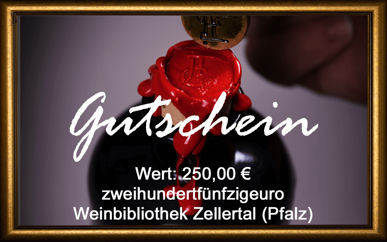 Wein-Gutschein 250,00 € Weinbibliothek Zellertal (Pfalz) Sommelier Jürgen Tullius Wein-Gutschein 250,00 € Weinbibliothek Zellertal (Pfalz) Sommelier Jürgen Tullius