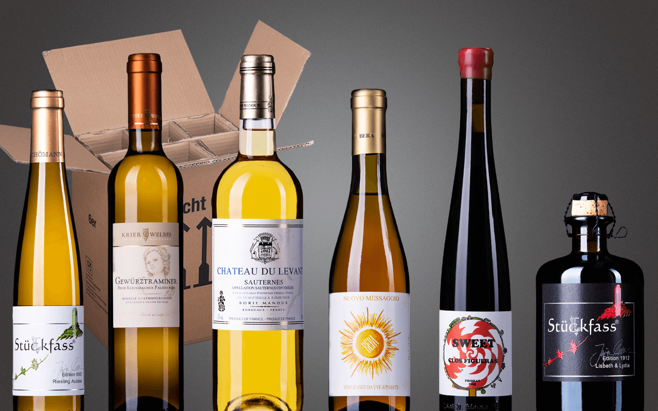 Probierbox 6er "Feine Süssweine Europas mit Sauternes & Co." (Abholpreis) Probierbox 6er "Feine Süssweine Europas mit Sauternes & Co." (Abholpreis)