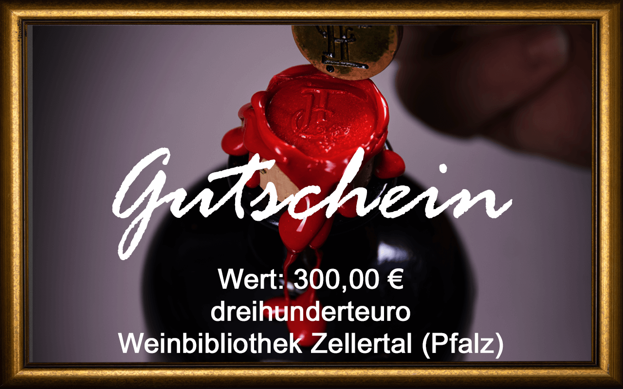 Wein-Gutschein 300,00 € Weinbibliothek Zellertal (Pfalz) Sommelier Jürgen Tullius Wein-Gutschein 300,00 € Weinbibliothek Zellertal (Pfalz) Sommelier Jürgen Tullius