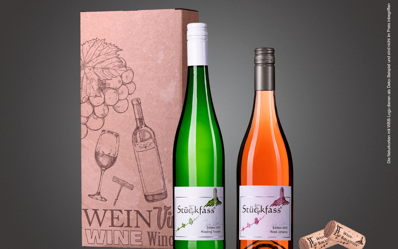 JTC 2er Karton "Mosel-Riesling trifft Zellertaler Rosé" als Präsent verpackt (Abholpreis) JTC 2er Karton "Mosel-Riesling trifft Zellertaler Rosé" als Präsent verpackt (Abholpreis)