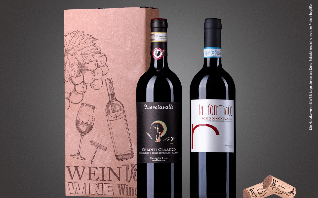 JTC 2er Karton "Chianti und Montalcino für Rotweinfans" als Präsent verpackt (Abholpreis) JTC 2er Karton "Chianti und Montalcino für Rotweinfans" als Präsent verpackt (Abholpreis)