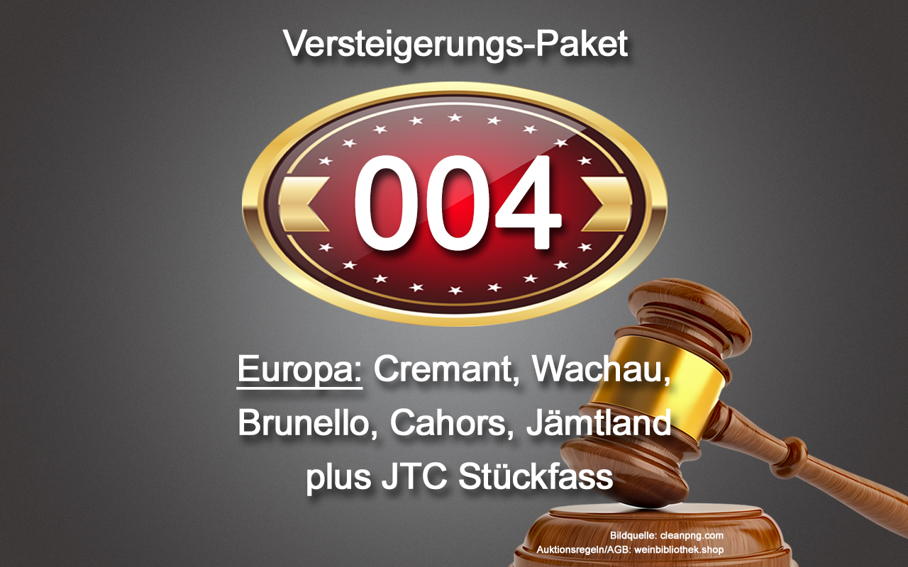 0004 AUKTION Europa-Paket: Cremant, Wachau, Brunello, Cahors, Jämtland, JTC Stückfass