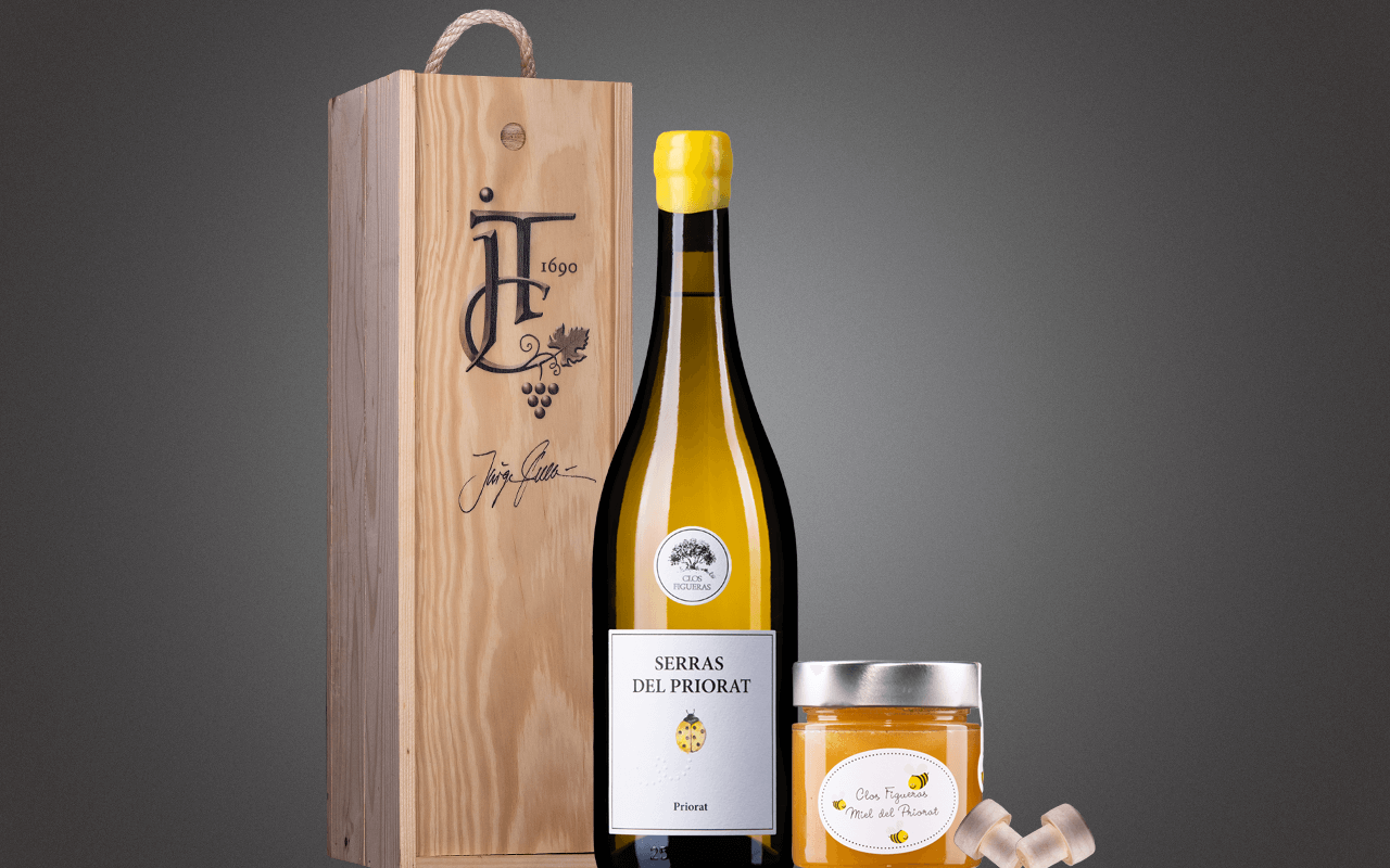 JTC 1er Holzkiste "Weißer Bio-Priorat mit Priorat-Honig" als Präsent verpackt (Abholpreis Vinothek)