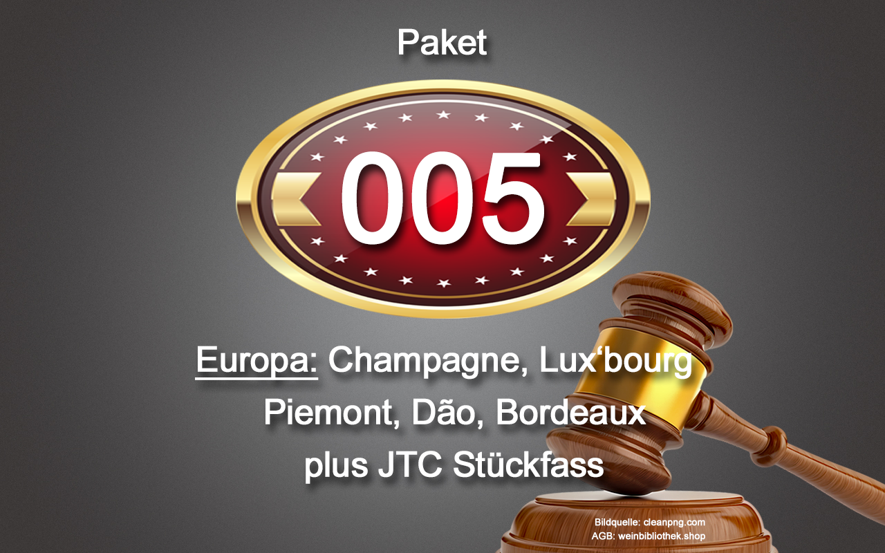 0005 AUKTION Europa-Gastropaket: Champagne, Luxembourg, Piemont, Dão, Bordeaux, JTC Stückfass