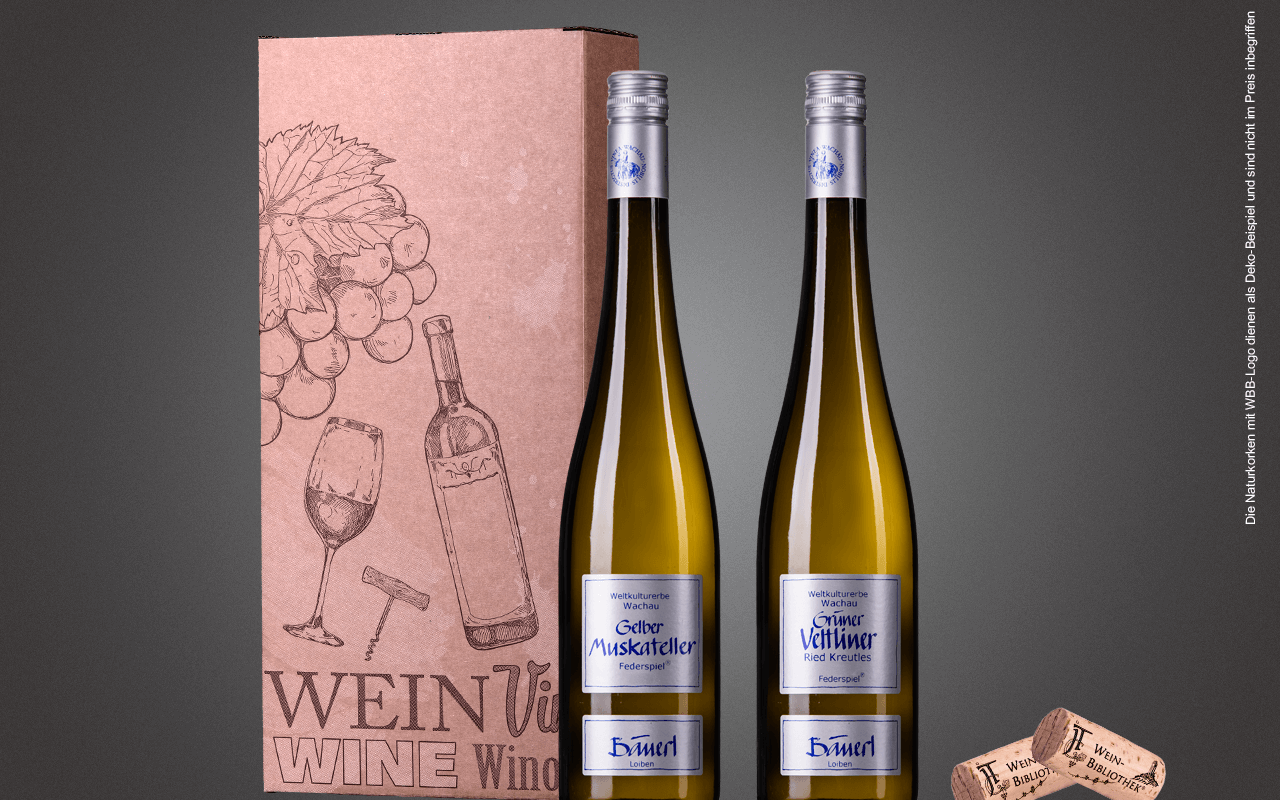 JTC 2er Karton "Wacher Muskateller trifft Grüner Veltliner" als Präsent verpackt (Abholpreis)