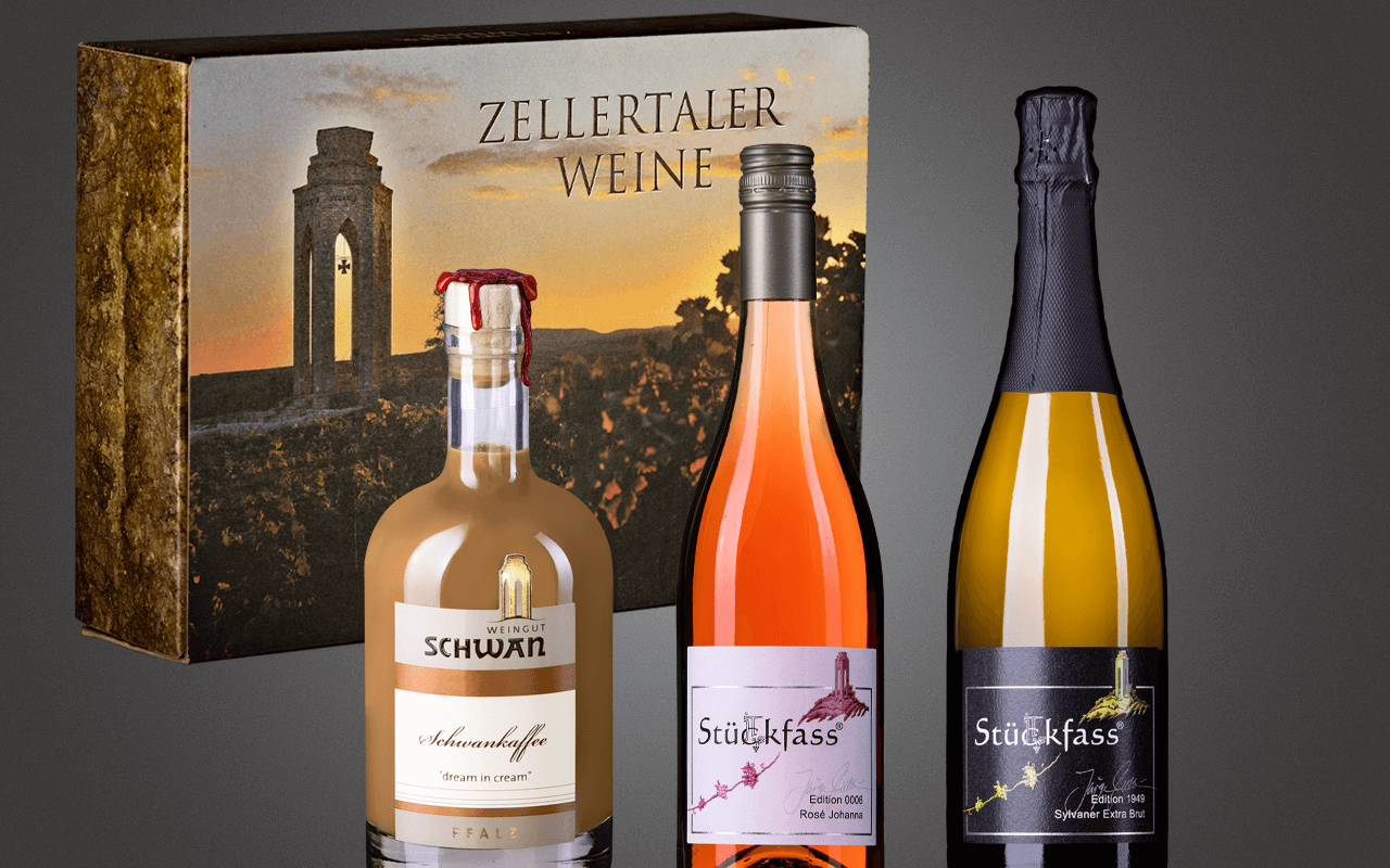 JTC Zellertal-Genießerbox "Schwankaffee, Rosé und Sylvaner Sekt Extra Brut" Präsent zum Abholpreis