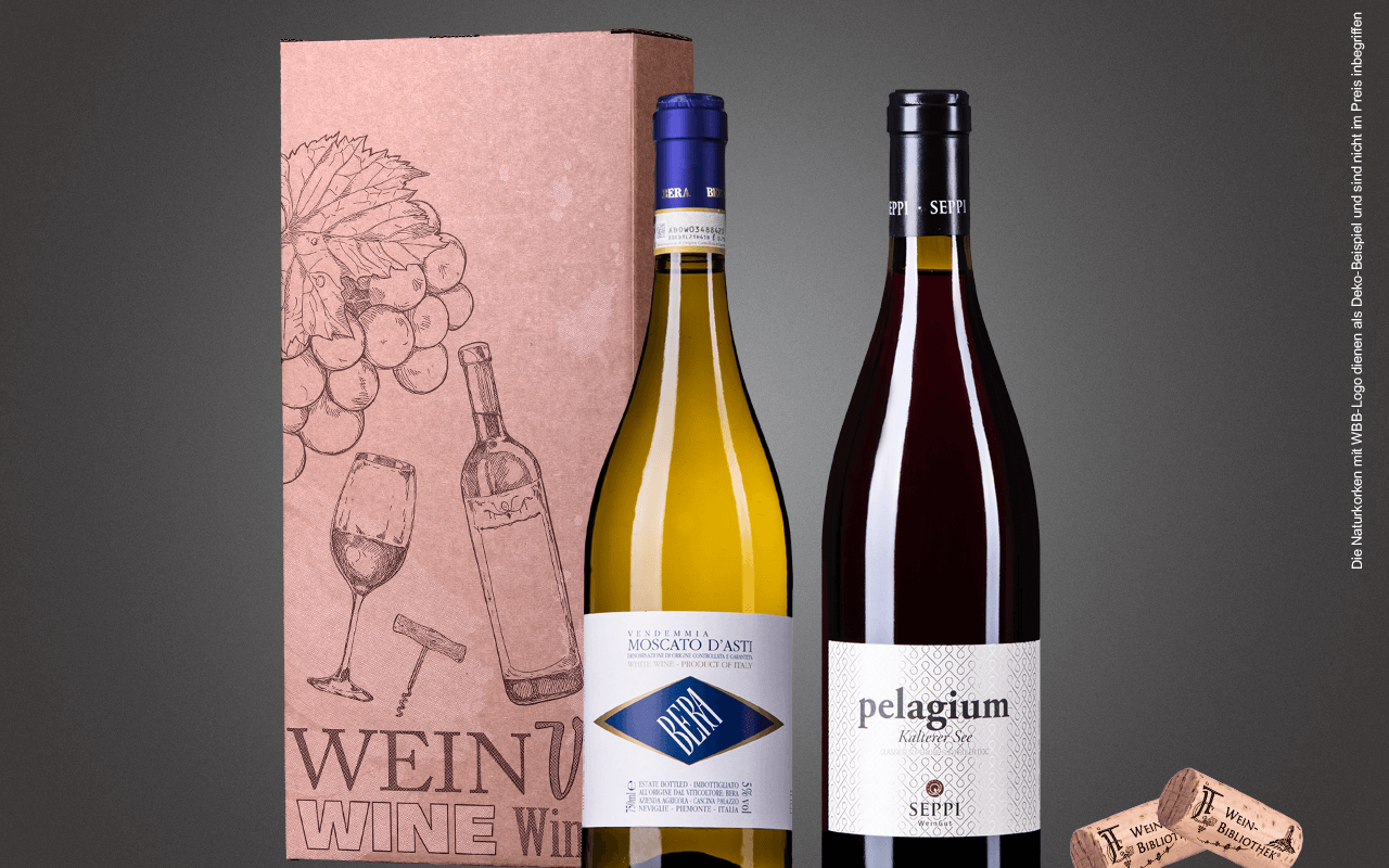 JTC 2er Karton "Moscato in Demeter-Vernatsch verliebt" als Präsent verpackt (Abholpreis) JTC 2er Karton "Moscato in Demeter-Vernatsch verliebt" als Präsent verpackt (Abholpreis)