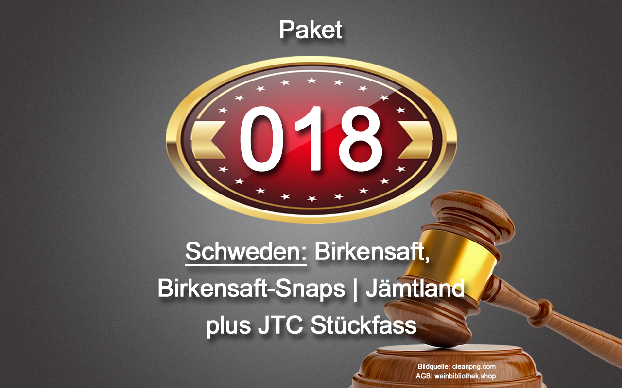 0018 AUKTION Schweden-Paket: Birkensaft,  Birkensaft-Snaps (Jämtland), JTC Stückfass Kopie
