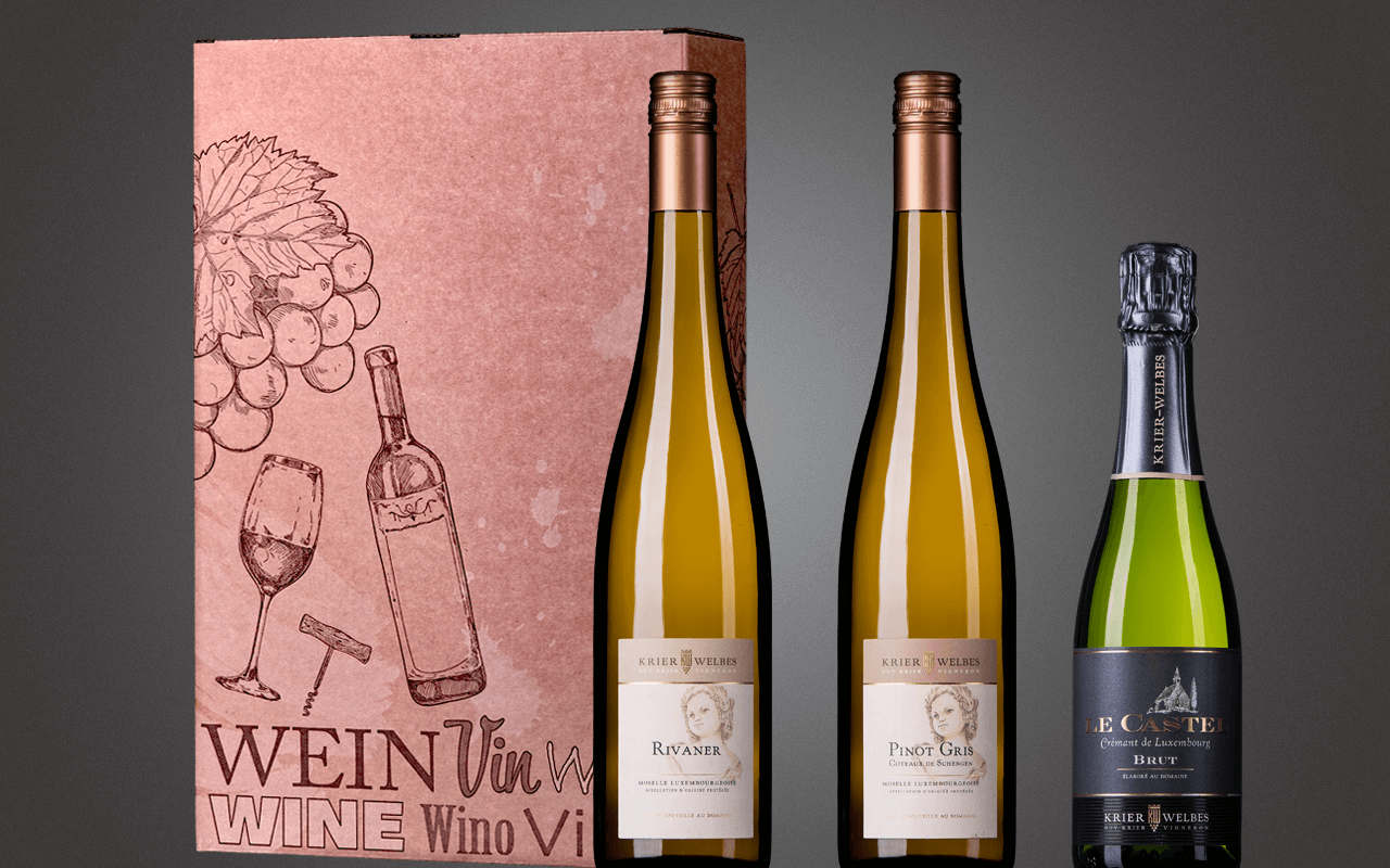 JTC 3er Karton "Luxembourgische Terroir-Reise mit Crémant" - Präsent zum Abholpreis JTC 3er Karton "Luxembourgische Terroir-Reise mit Crémant" - Präsent zum Abholpreis