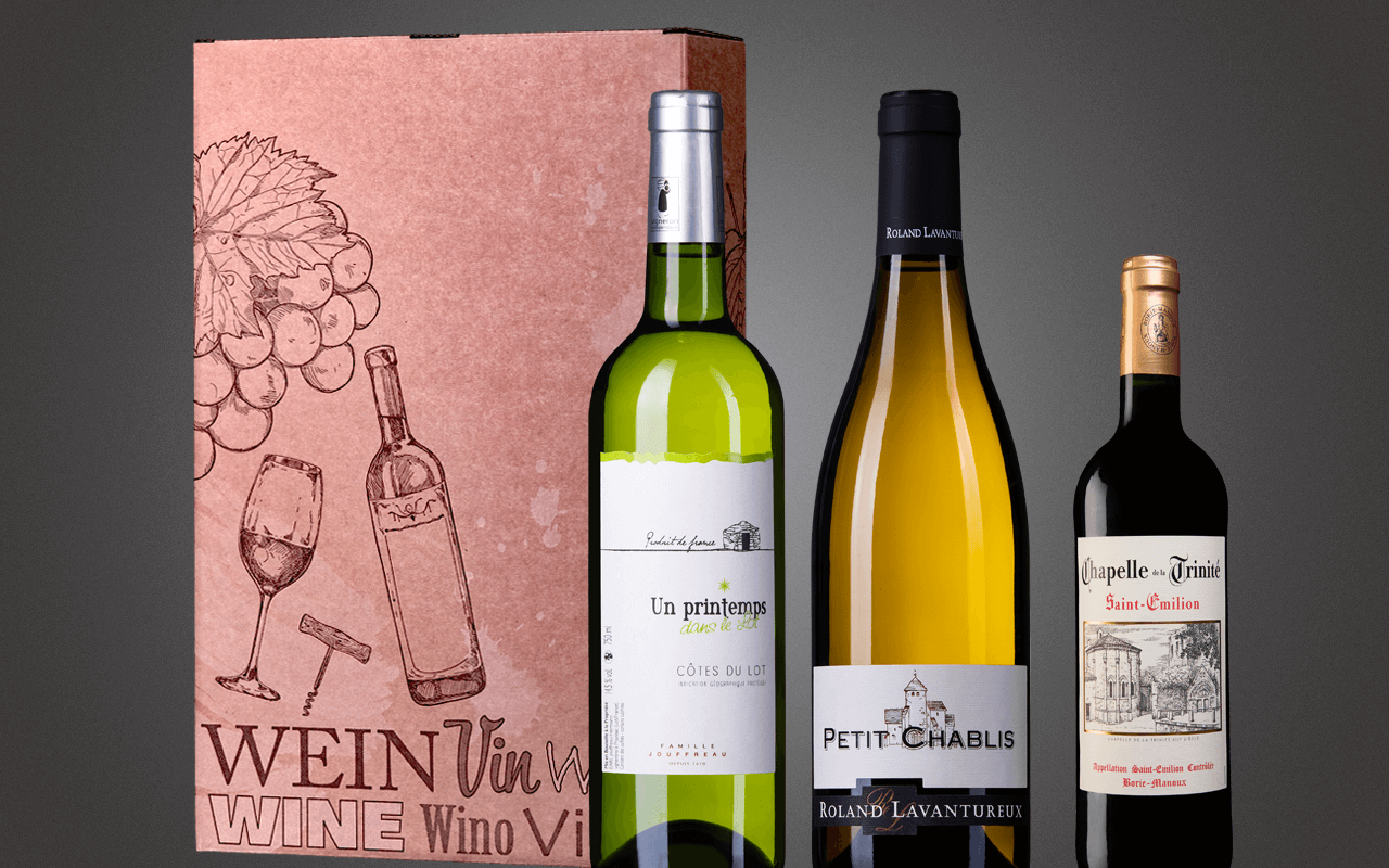 JTC 3er Karton "Tour de france mit Cahors, Chablis und Saint-Emilion" - Präsent zum Abholpreis JTC 3er Karton "Tour de france mit Cahors, Chablis und Saint-Emilion" - Präsent zum Abholpreis